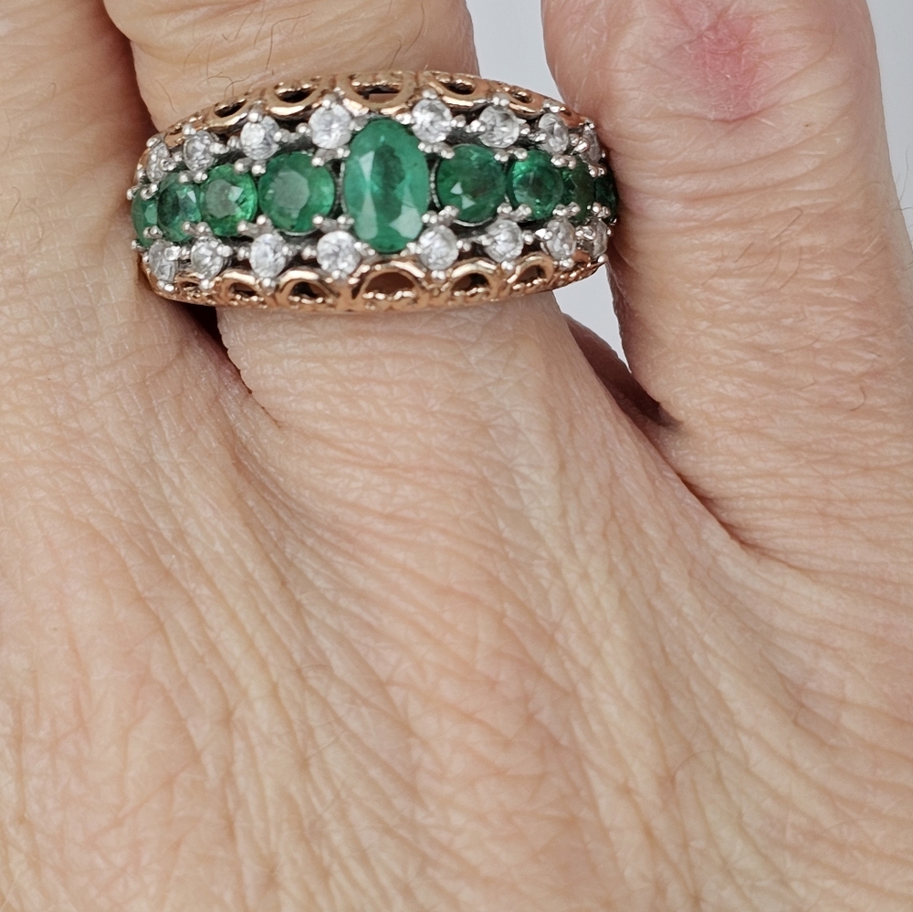 Gems en Vogue Grizzly Emerald & Zircon Palladium Sterling Silver 18k Ring Sz 8! - Picture 9 of 10